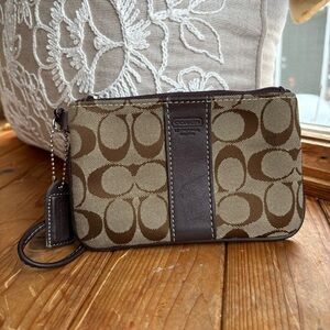 Coach Signature Brown and Tan Wristlet
